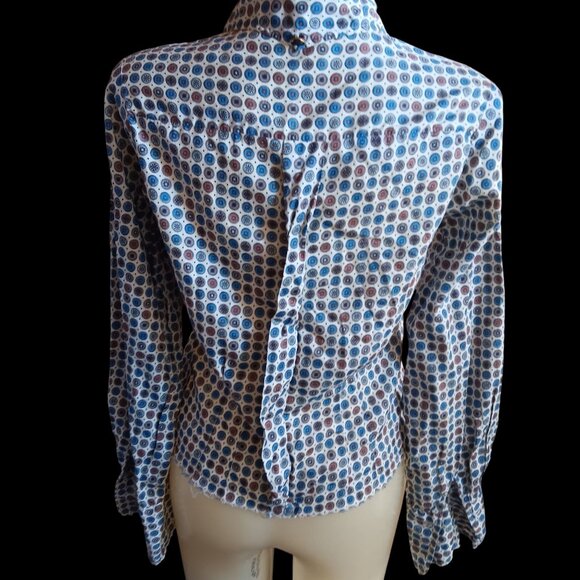 Vintage Women's Medium Granny Top 1960's Blouse Geometric Medallions Cutoff Hem - Picture 7 of 9